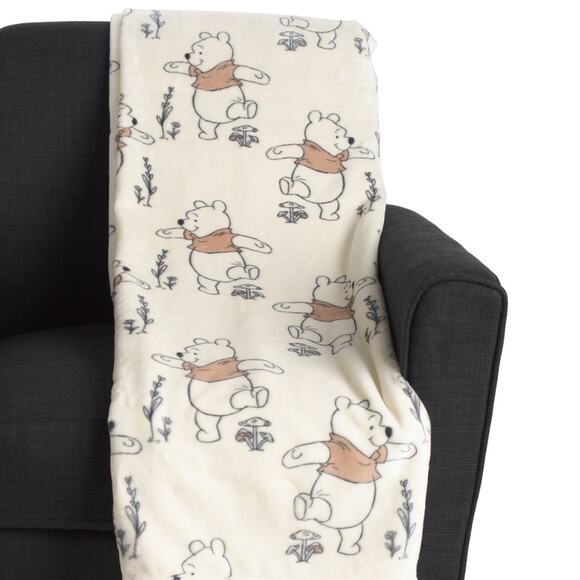 Disney Winnie the Pooh Plush Throw Blanket – 60x70 Cream Sketch Print 🐻 NWT - Picture 3 of 4